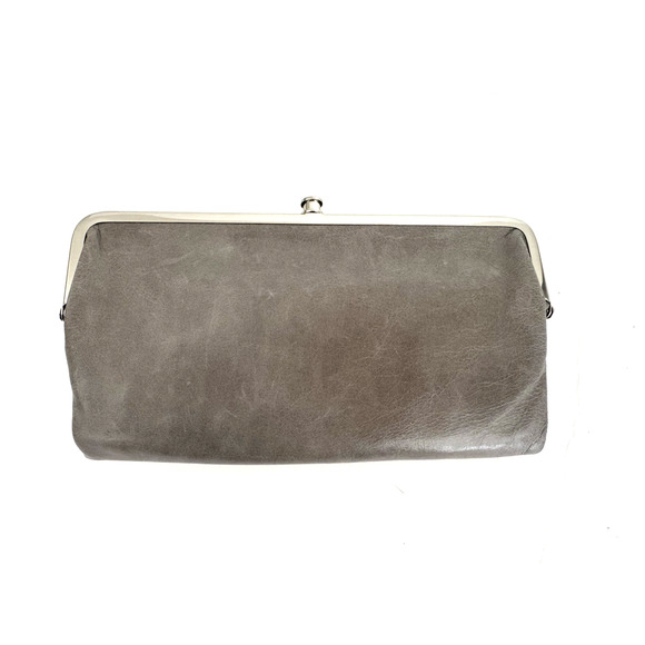 Hobo International Lauren Wallet Light-Gray Leather Double-Frame Clutch-Wallet - Picture 1 of 16